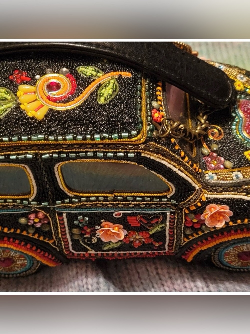 Mary Frances Black Beaded BUG Car-Shaped Accent Bag with Multicolor Embellishmen - Picture 4 of 12